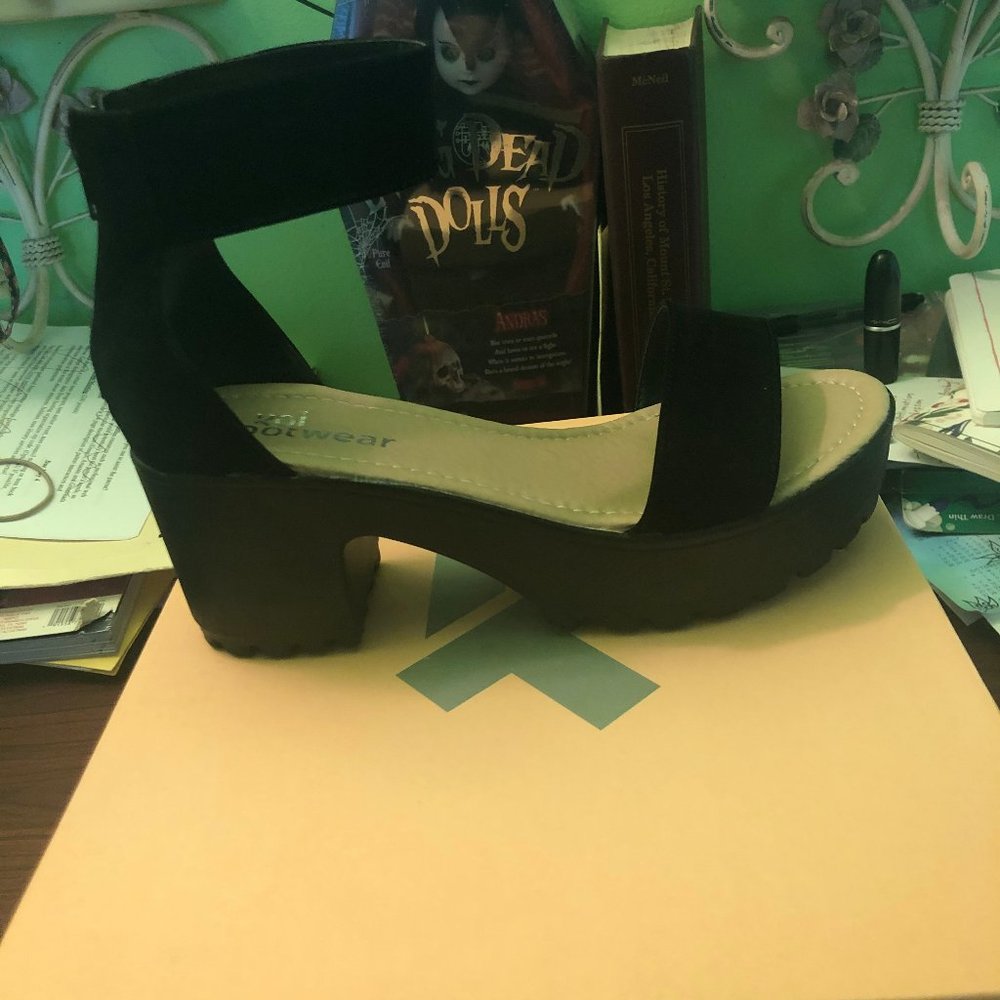 Black Faux Suede Sandals with Block Heels